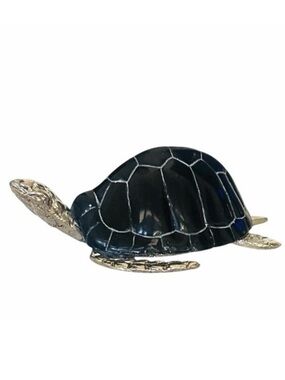 NEW Black Cloisonné Enamel and Silver Sea Turtle Figurine